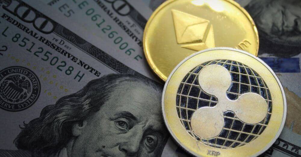 Coins Ethereum et Ripple avec le dollar américain