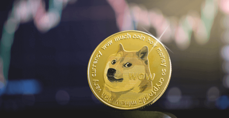 Jeton Dogecoin devant un graphique