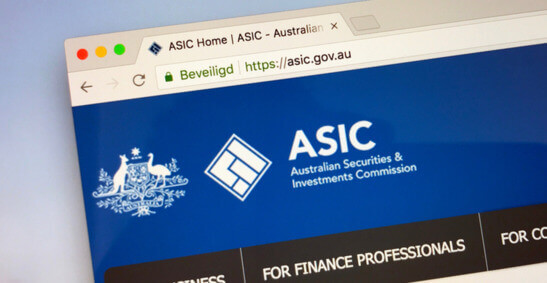 Une image d'un écran montrant le site web de l'ASIC