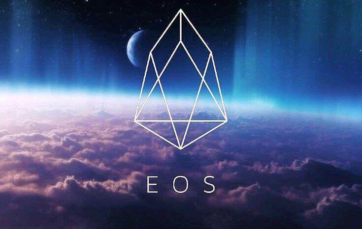 EOS crypto logo avec background planetaire