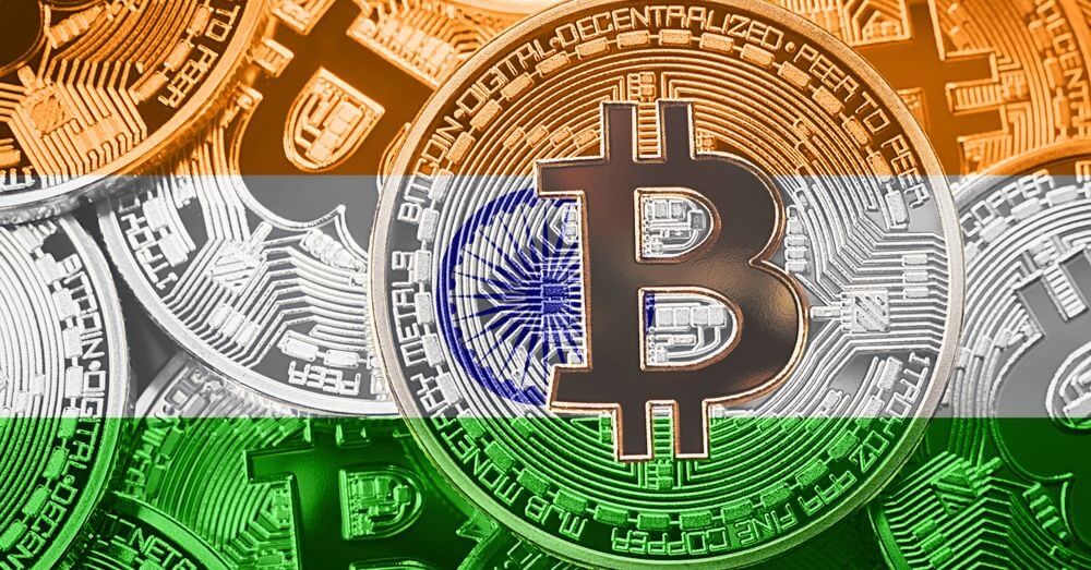 Indiens Flagge mit dem Bitcoin