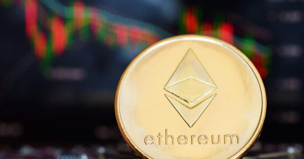 Ethereum-Münze mit Chart-Hintergrund