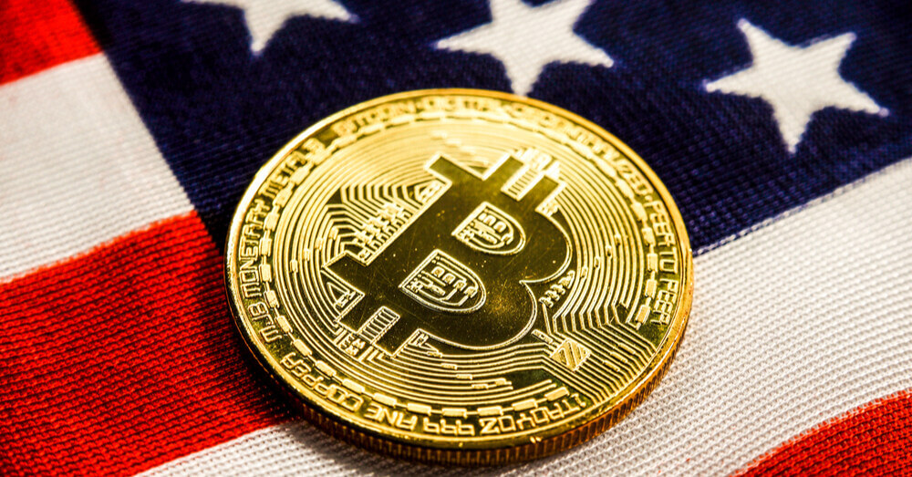 Ein Bild mit dem BTC Logo und der US-Flagge