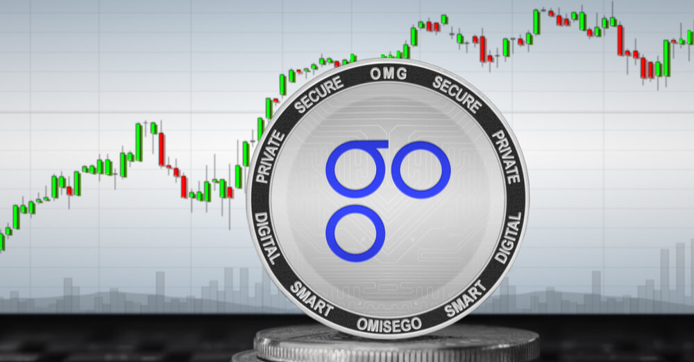 Das OmiseGO-Kryptowährungs-Münzsymbol auf einem Handelschart