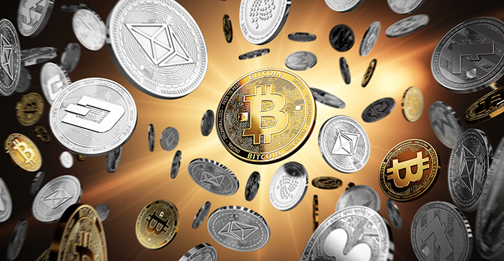 Bild fliegender Altcoins mit BTC