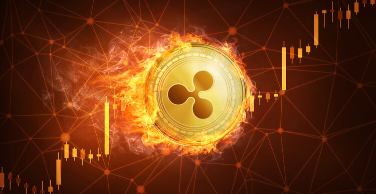 Ein brennender XRP-Coin in einem Bullentrend