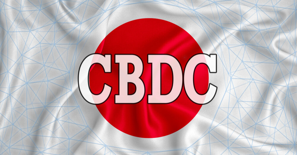 Japanische Flagge mit der Aufschrift CBDC