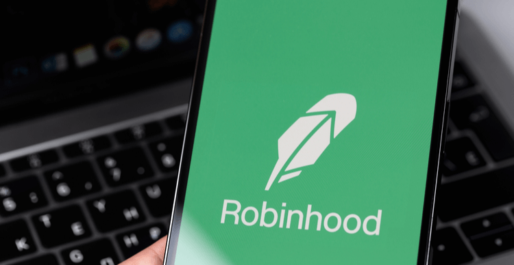 Ein Bild eines Smartphone-Bildschirms mit dem Namen und Logo von Robinhood