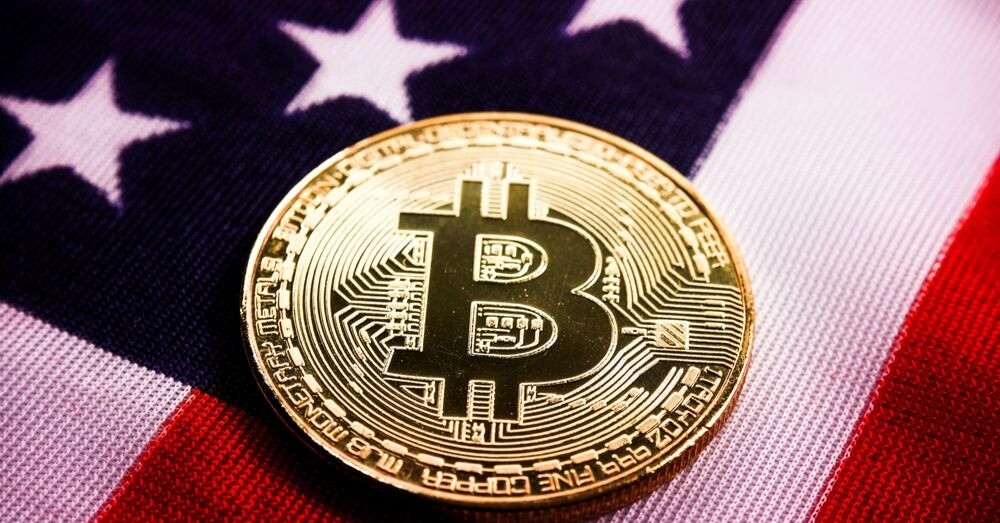 Das Bild des Bitcoins auf der US-Flagge