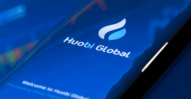 Ein Bild des Huobi Global-Logos auf einem Telefonbildschirm