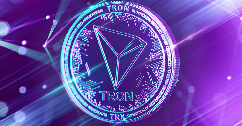 Das Bild eines Tron-Coins mit Neonlichthintergrund