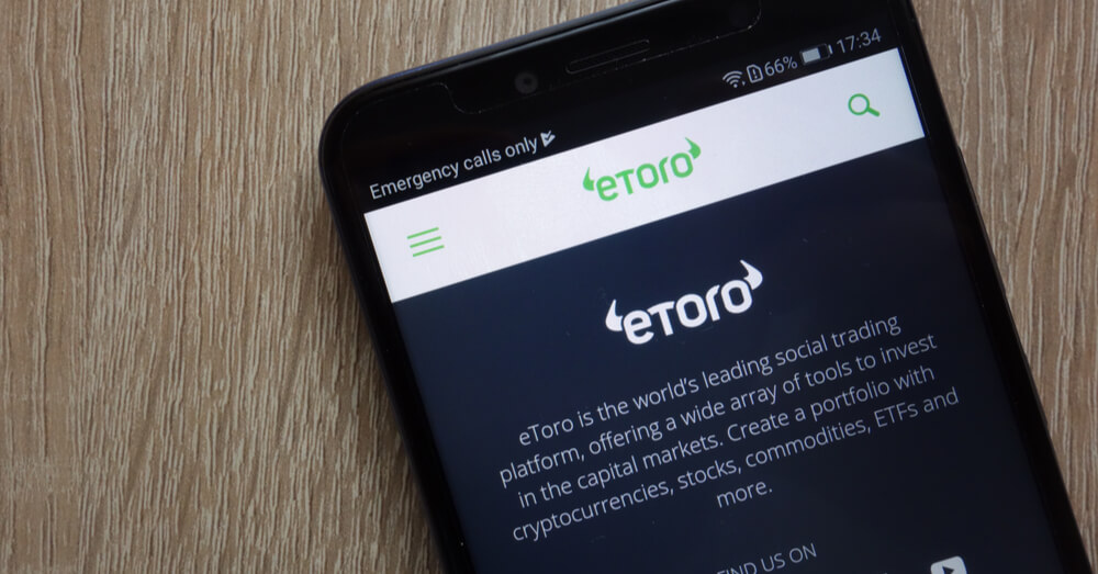 Ein Bild, das die eToro-Homepage auf einem Smartphone zeigt