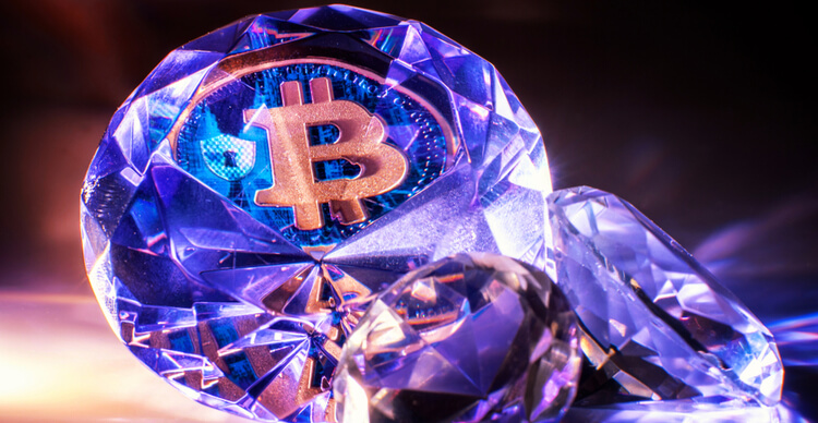 Bitcoin-Zeichen im Inneren eines Diamanten