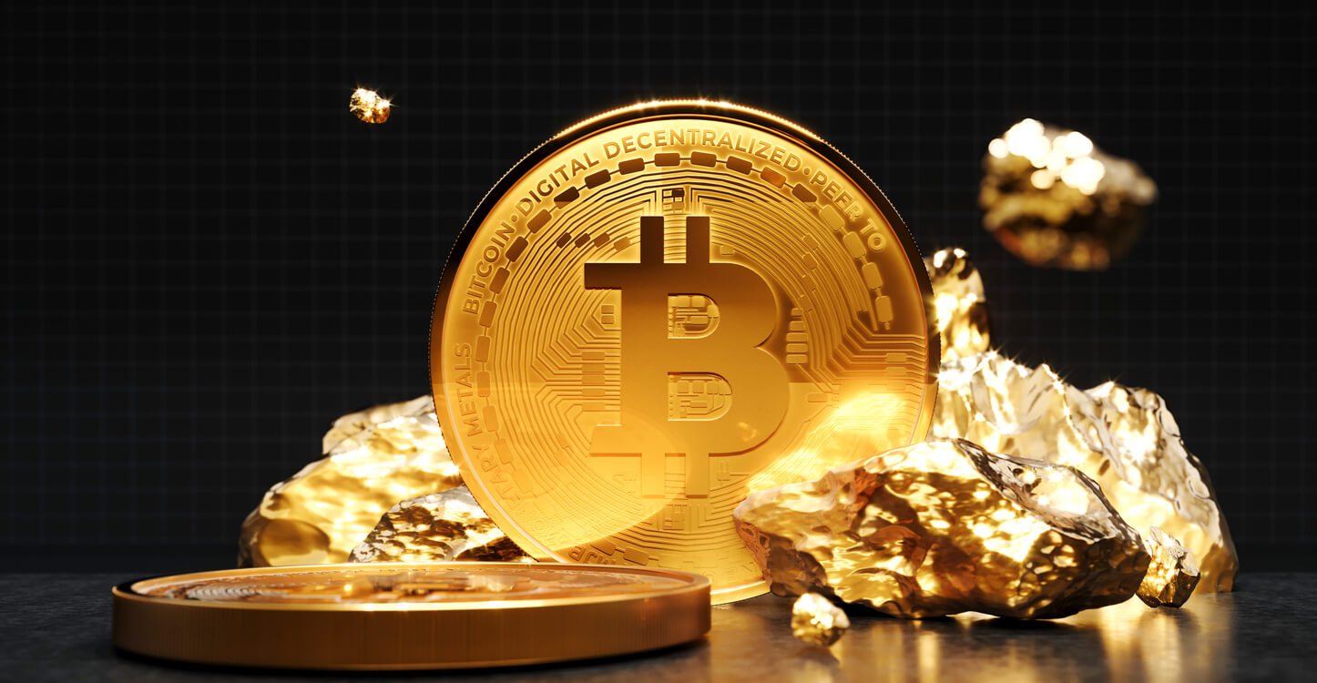 Bitcoin golden coin with gold