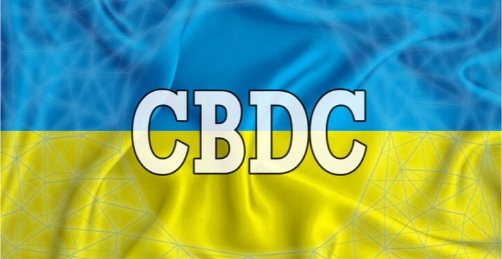 Ukraine flag with the inscription CBDC