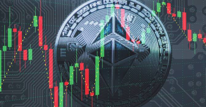 The Ether coin and a trading chart.