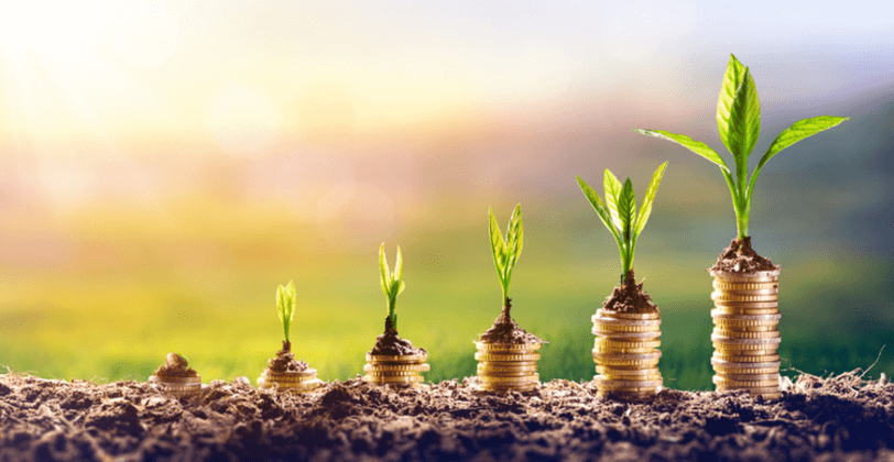 Image of plants growing on piles of coins