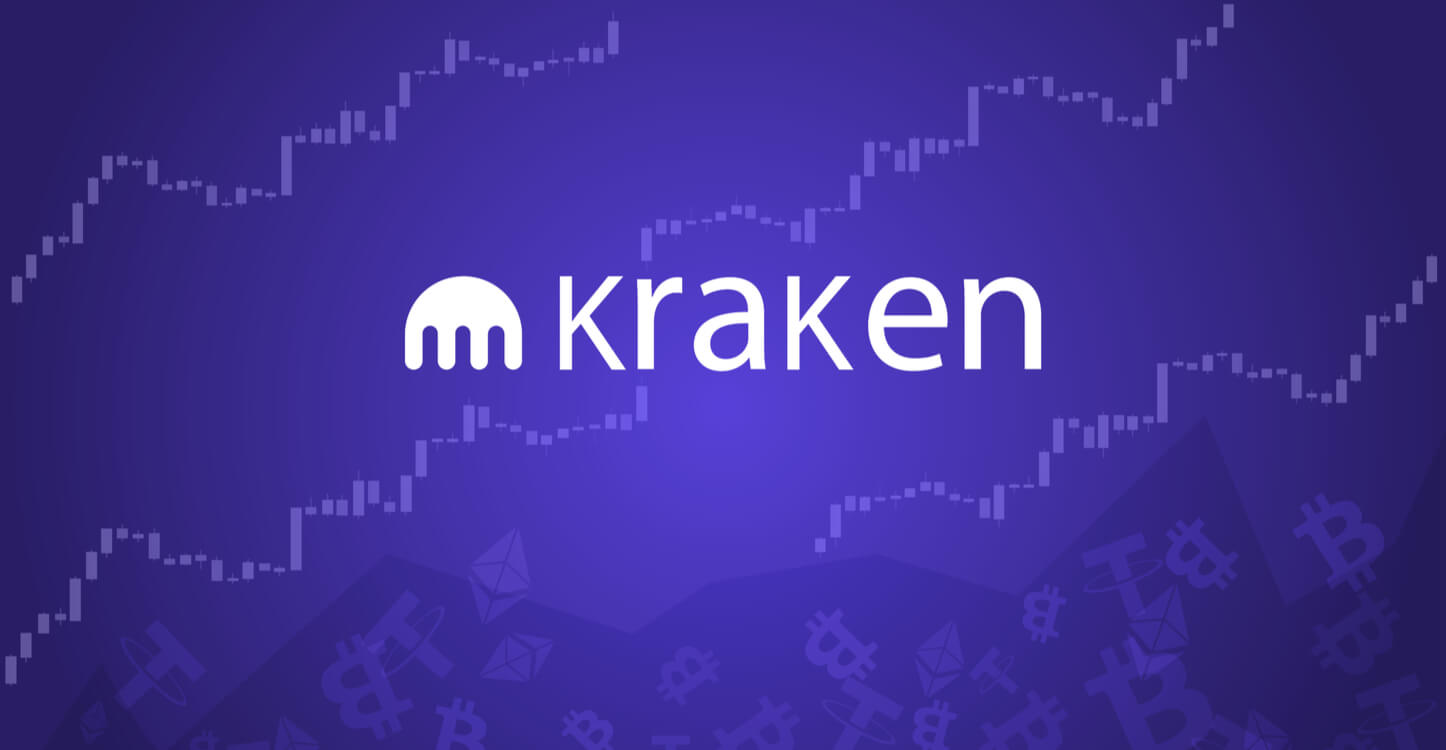 Image of Kraken logo with candlesticks in the background