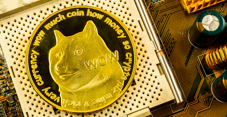 An image of a Dogecoin on a circuit board