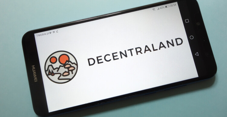 An image of the Decentraland logo on a phone screen