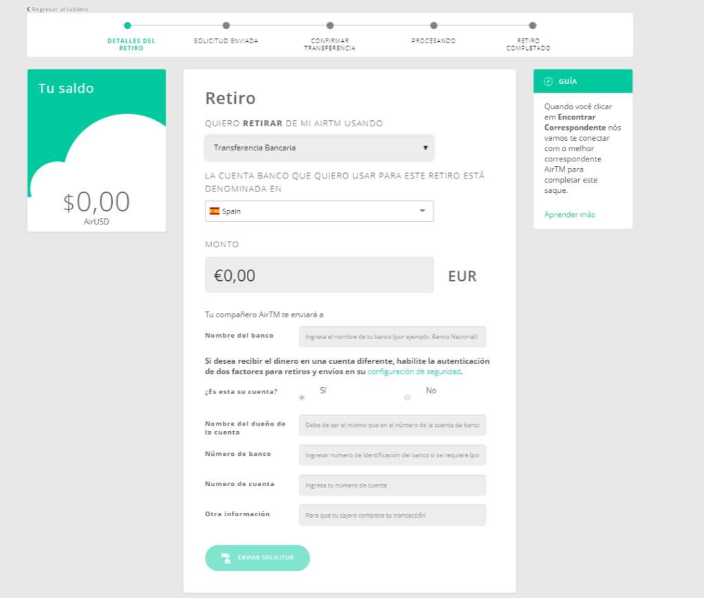 Retirar fondos de AirTM