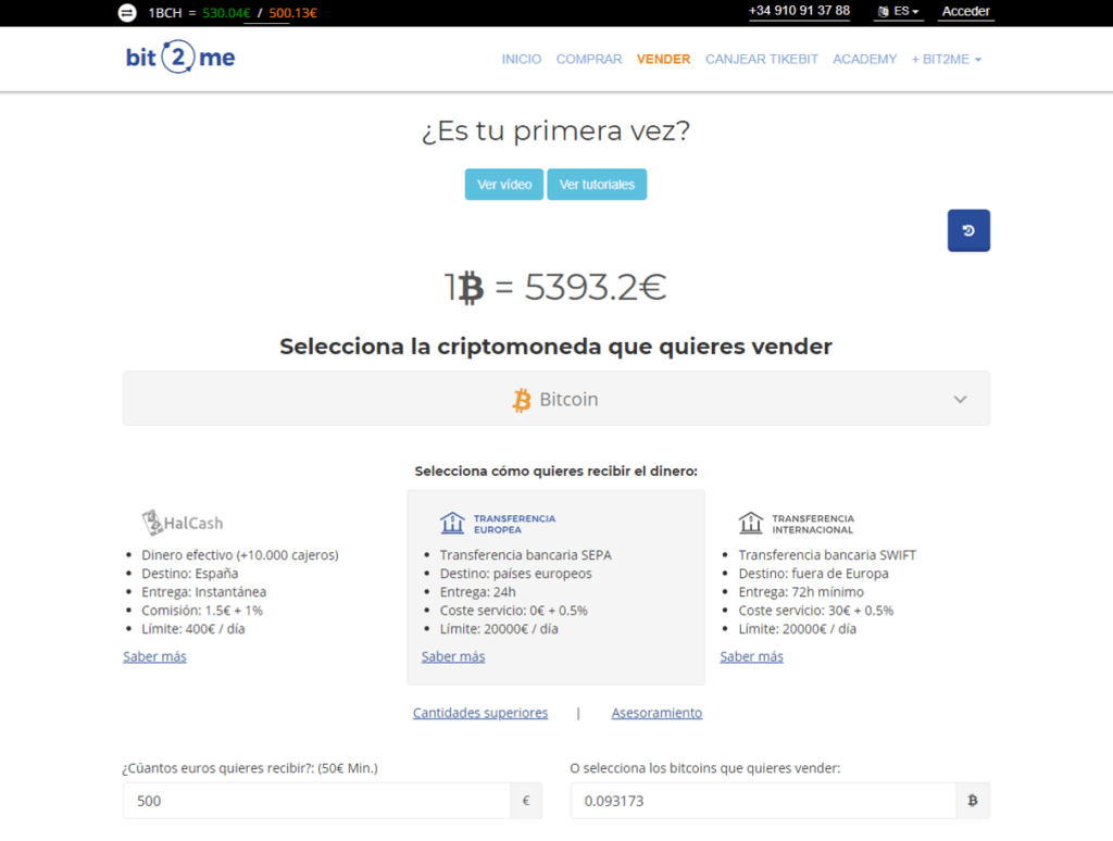 convertir bitcoins usando Bit2Me