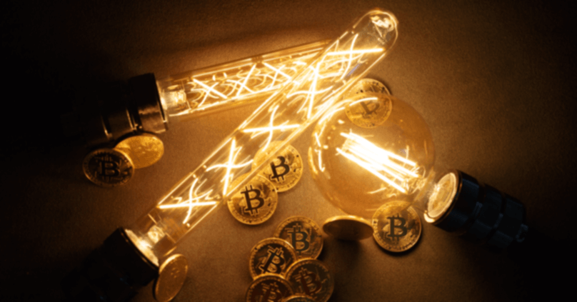 Image de bitcoins avec des ampoules