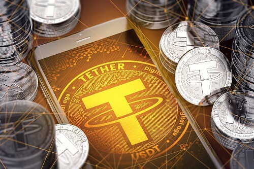 Tether Coins Shown On A Smartphone Screen crypto