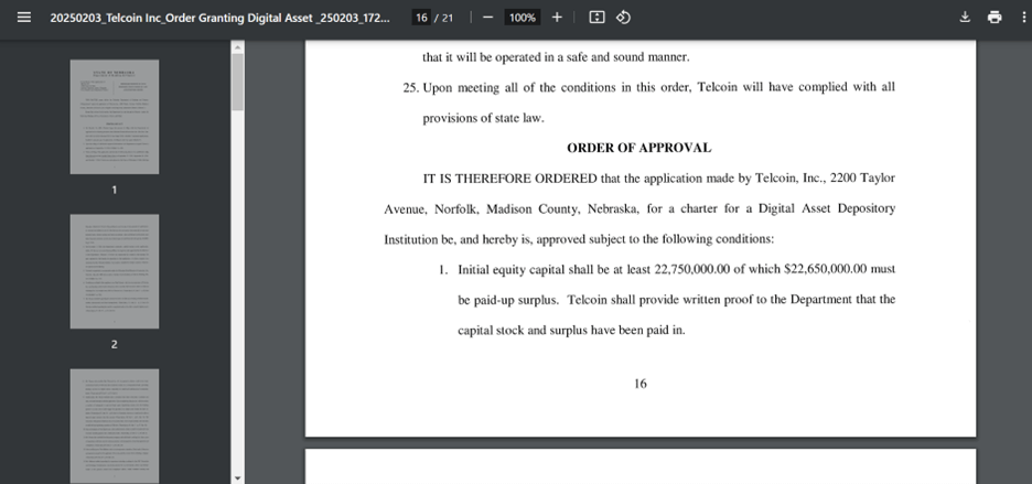 Approved by Telcoin Digital Asset DositoryBank Charter